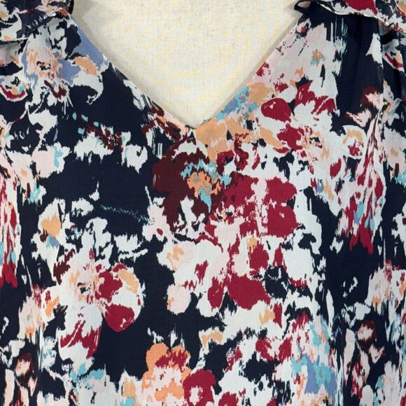 Lane Bryant SZ 18 Top Abstract Floral Lined V-Neck Ruffled Flutter Sleeves Multi - Picture 2 of 10